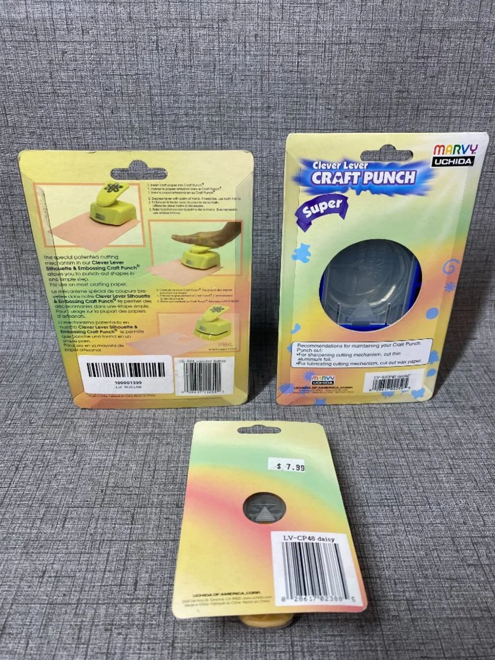NEW Marvy Uchida “Clever Lever” RARE Rounded Button Craft Paper Punch 3pc Lot